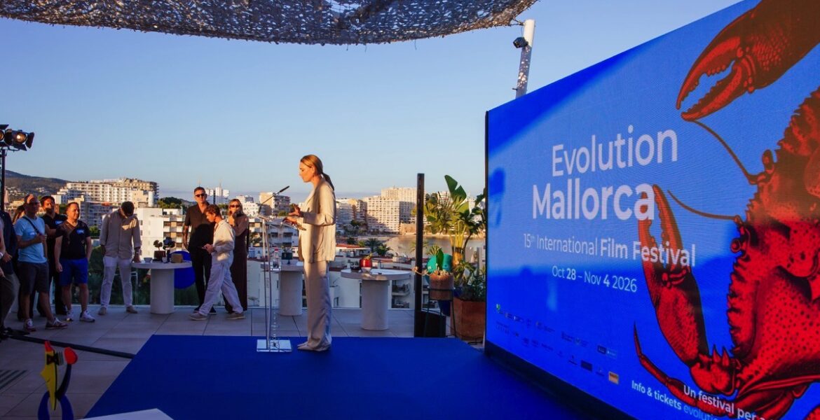 Guests at an outdoor festival reception at Evolution Mallorca International Film Festival