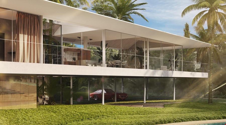 Architect-designed glass villa for sale with bespoke interiors and landscaped grounds in son vida