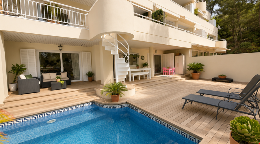 Refinada residencia dúplex con jardín, piscina privada y bodega en venta en Bendinat