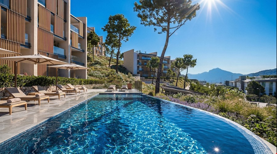 Apartamento de dos dormitorios con vistas al mar y jardín privado en venta en Peguera